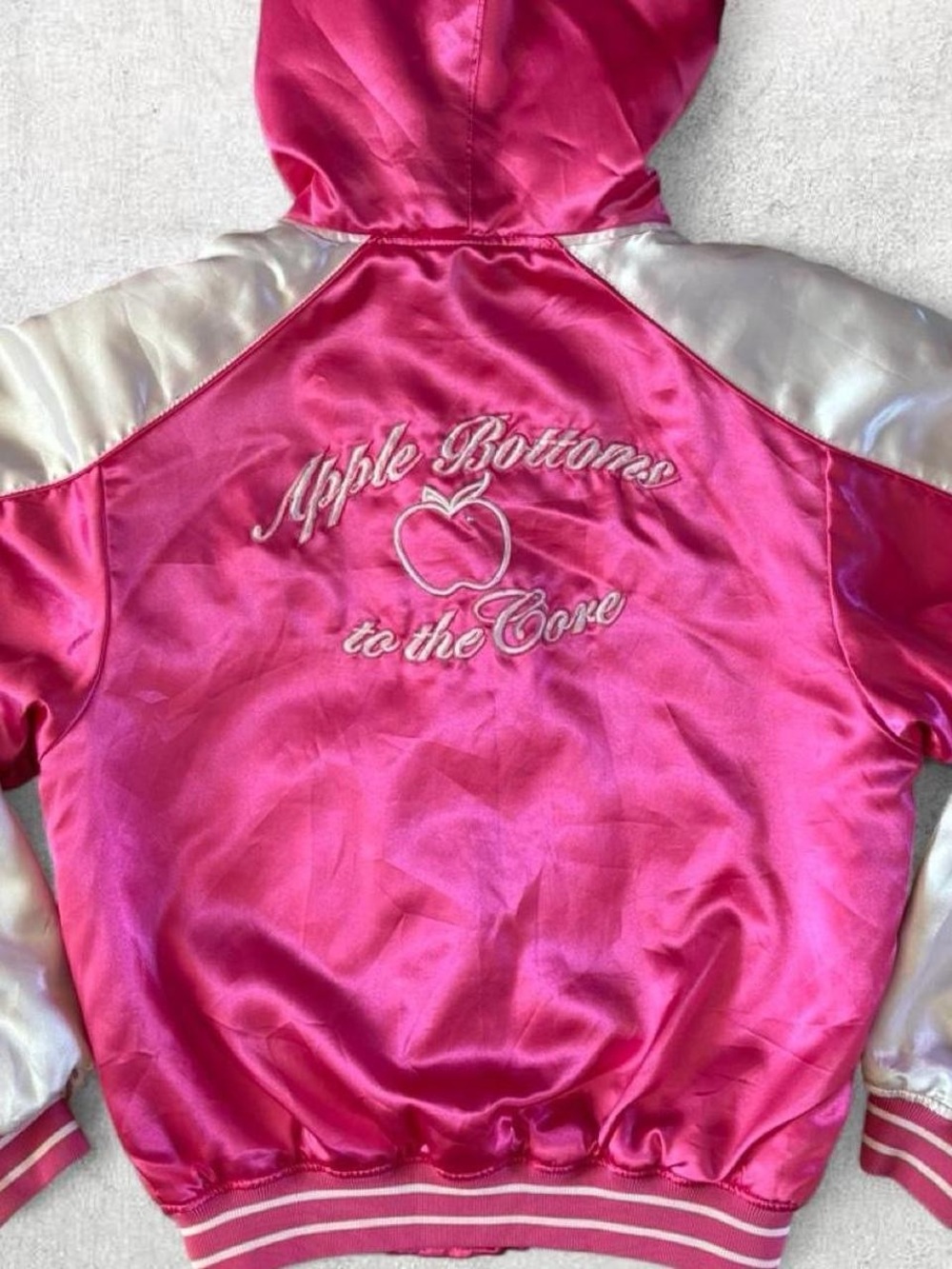 Y2K/Vintage Ultra Rare Apple Bottoms Pink Satin Hoodie Jacket
